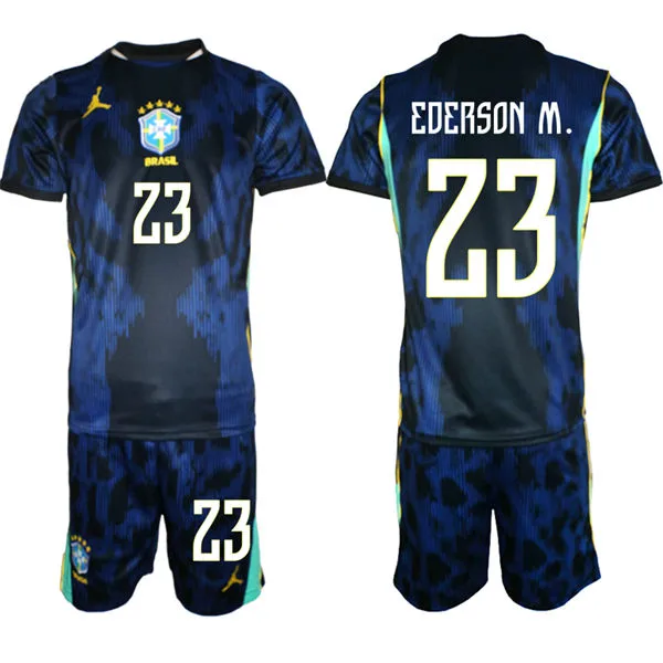 Mens Brazil #23 Moraes Ederson 2026 Blue Away FIFA World Cup Soccer Jersey Kit