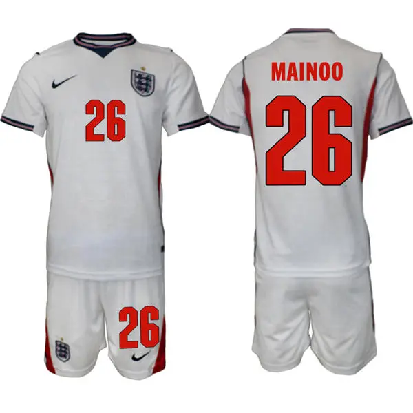 Mens England National Team #26 Kobbie Mainoo Home White 2026 FIFA World Cup Soccer Jersey Kit