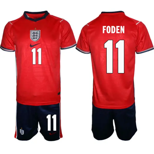 Mens England National Team #11 Phil Foden Away Red 2026 FIFA World Cup Soccer Jersey Kit
