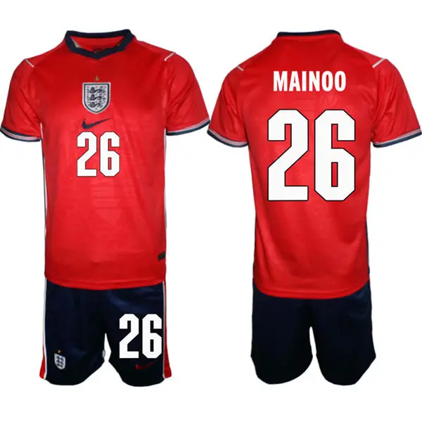 Mens England National Team #26 Kobbie Mainoo Away Red 2026 FIFA World Cup Soccer Jersey Kit