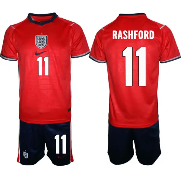 Mens England National Team #11 Marcus Rashford Away Red 2026 FIFA World Cup Soccer Jersey Kit