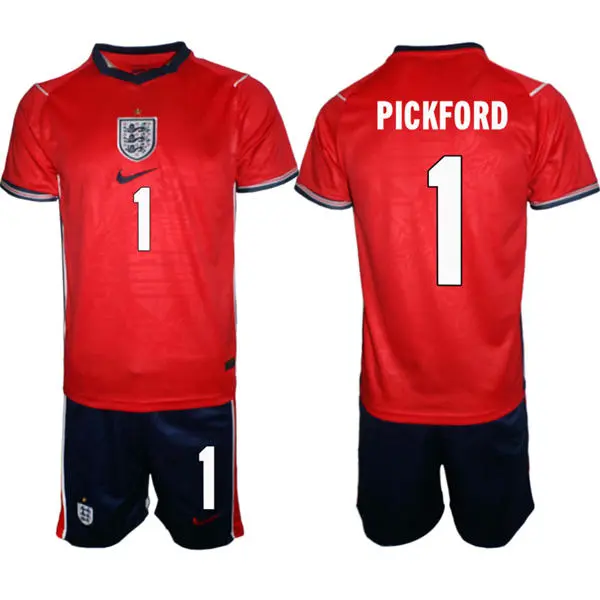 Mens England National Team #1 Jordan Pickford Away Red 2026 FIFA World Cup Soccer Jersey Kit