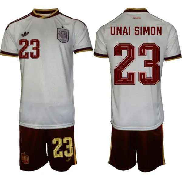Mens Spain National Team #23 Unai Simon White Away 2026 FIFA World Cup Soccer Jersey Kit