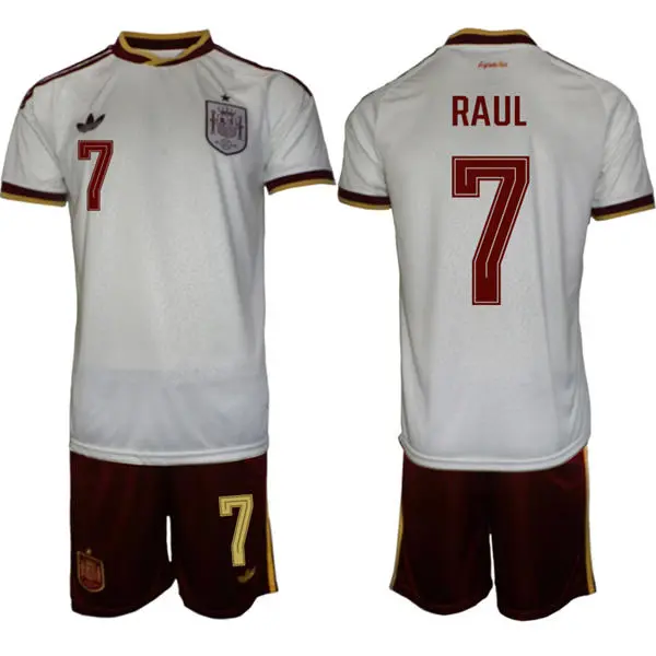Mens Spain National Team #7 Raul Gonzalez White Away 2026 FIFA World Cup Soccer Jersey Kit