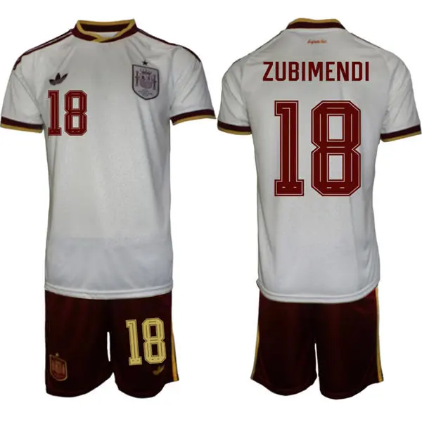 Mens Spain National Team #18 Martin Zubimendi White Away 2026 FIFA World Cup Soccer Jersey Kit