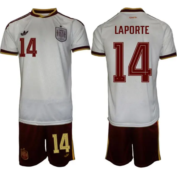 Mens Spain National Team #14 Aymeric Laporte White Away 2026 FIFA World Cup Soccer Jersey Kit