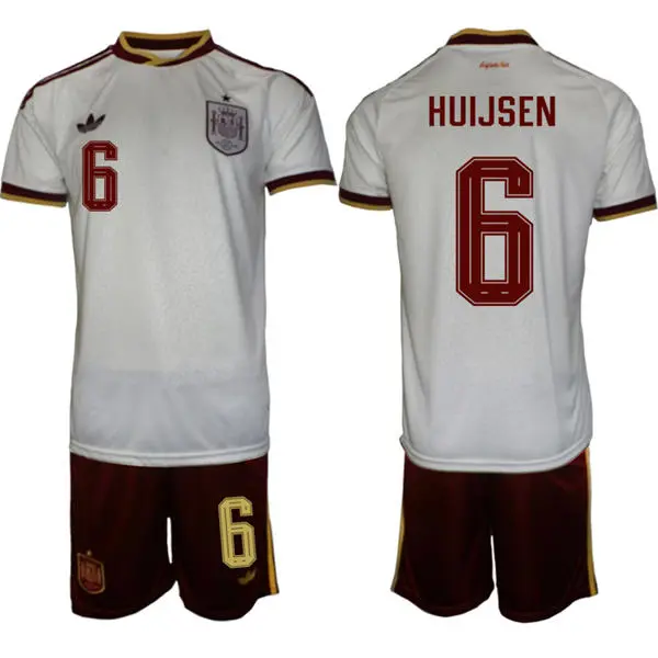 Mens Spain National Team #6 Dean Huijsen White Away 2026 FIFA World Cup Soccer Jersey Kit