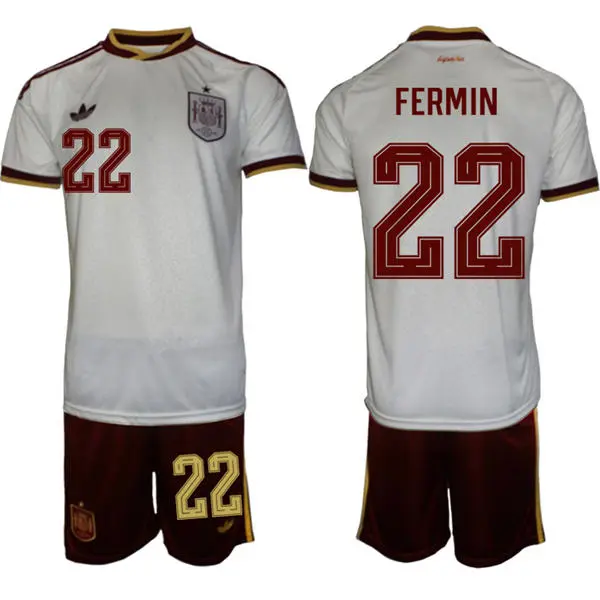 Mens Spain National Team #22 Fermin Lopez White Away 2026 FIFA World Cup Soccer Jersey Kit