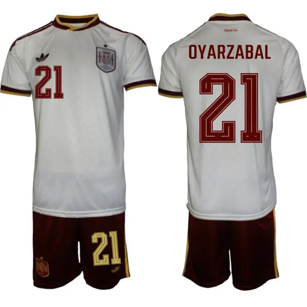 Mens Spain National Team #21 Mikel Oyarzabal White Away 2026 FIFA World Cup Soccer Jersey Kit
