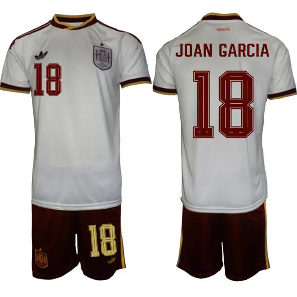 Mens Spain National Team #18 Joan Garcia White Away 2026 FIFA World Cup Soccer Jersey Kit