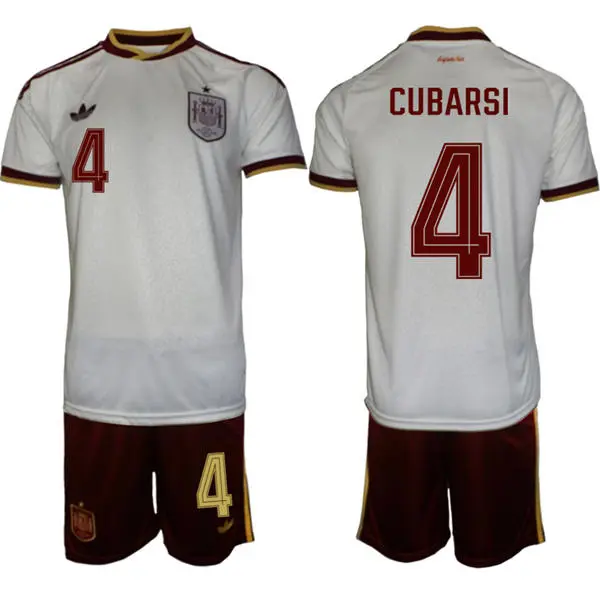 Mens Spain National Team #4 Pau Cubarsi White Away 2026 FIFA World Cup Soccer Jersey Kit