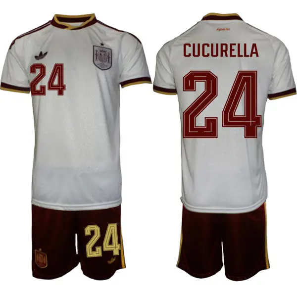 Mens Spain National Team #24 Marc Cucurella White Away 2026 FIFA World Cup Soccer Jersey Kit