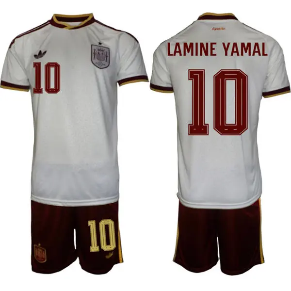 Mens Spain National Team #10 Lamine Yamal White Away 2026 FIFA World Cup Soccer Jersey Kit