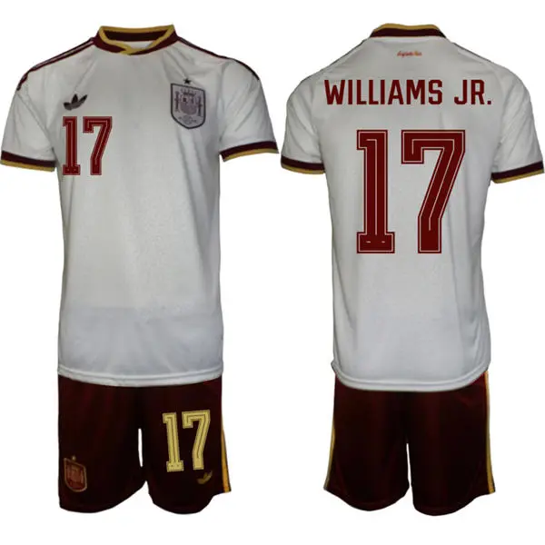Mens Spain National Team #17 Nico Williams White Away 2026 FIFA World Cup Soccer Jersey Kit