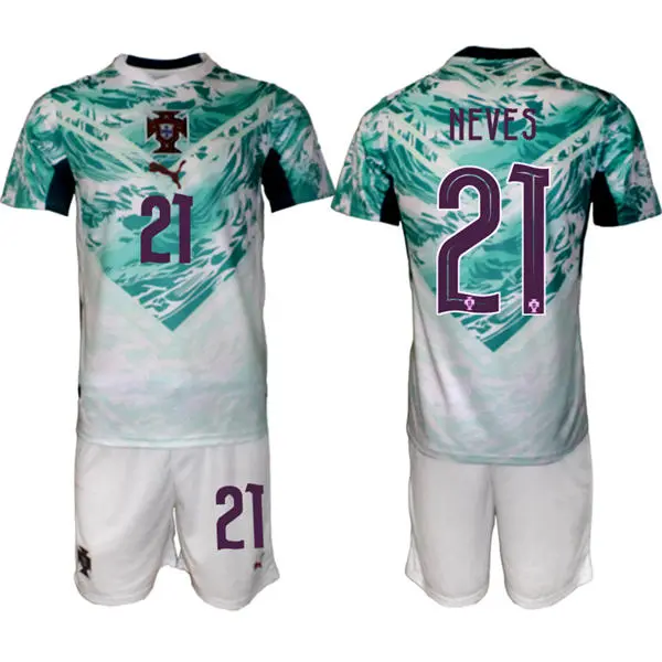 Mens Portugal National Team #21 Ruben Neves White Away 2026 FIFA World Cup Soccer Jersey Kit