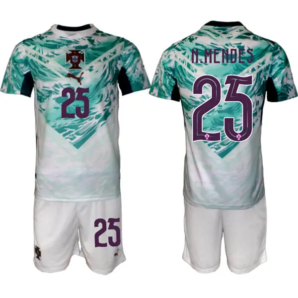 Mens Portugal National Team #25 Nuno Mendes White Away 2026 FIFA World Cup Soccer Jersey Kit