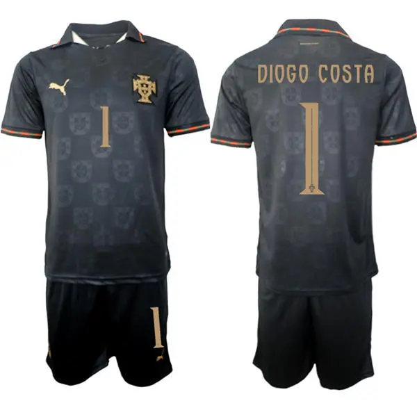 Mens Portugal National Team #1 Diogo Costa 2026 Pantera Negra Eusebio Special Edition Black Jersey Kit