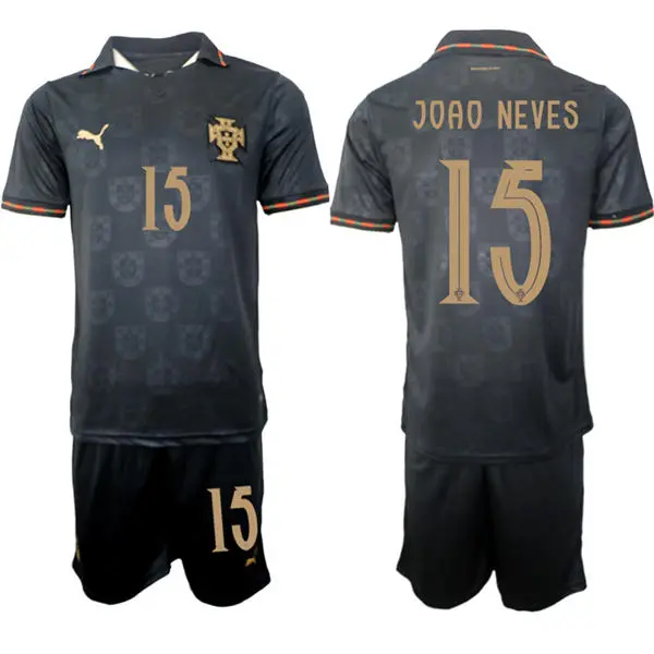 Mens Portugal National Team #15 Joao Neves 2026 Pantera Negra Eusebio Special Edition Black Jersey Kit