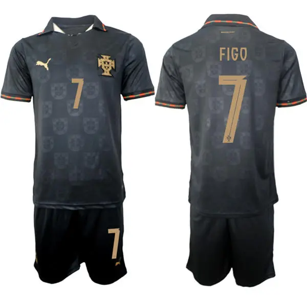 Mens Portugal National Team #7 Luis Figo 2026 Pantera Negra Eusebio Special Edition Black Jersey Kit