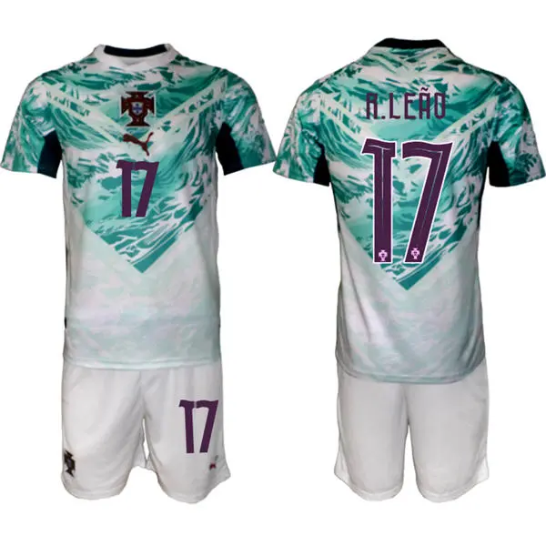 Mens Portugal National Team #17 Rafael Leao White Away 2026 FIFA World Cup Soccer Jersey Kit