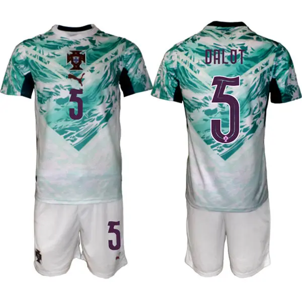 Mens Portugal National Team #5 Diogo Dalot White Away 2026 FIFA World Cup Soccer Jersey Kit
