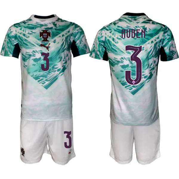 Mens Portugal National Team #3 Ruben Dias White Away 2026 FIFA World Cup Soccer Jersey Kit