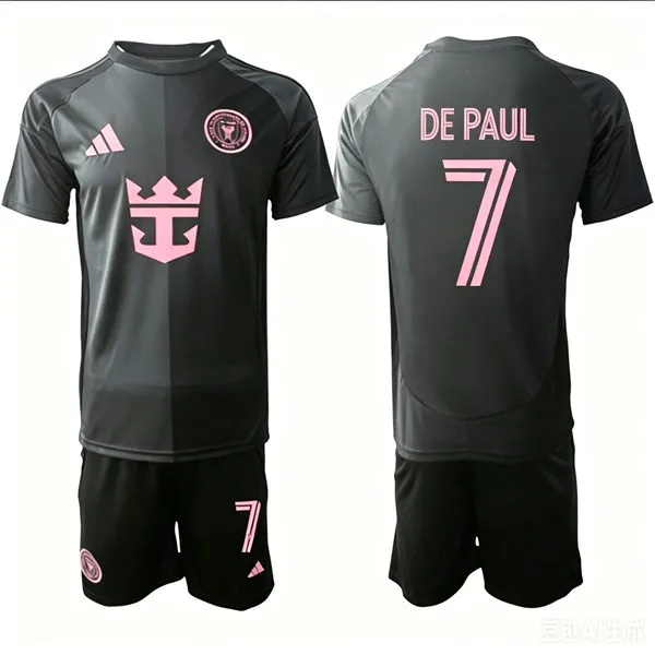 Men's Inter Miami CF #7 Rodrigo De Paul 2026 Black Away Presagio Soccer Jersey Kit