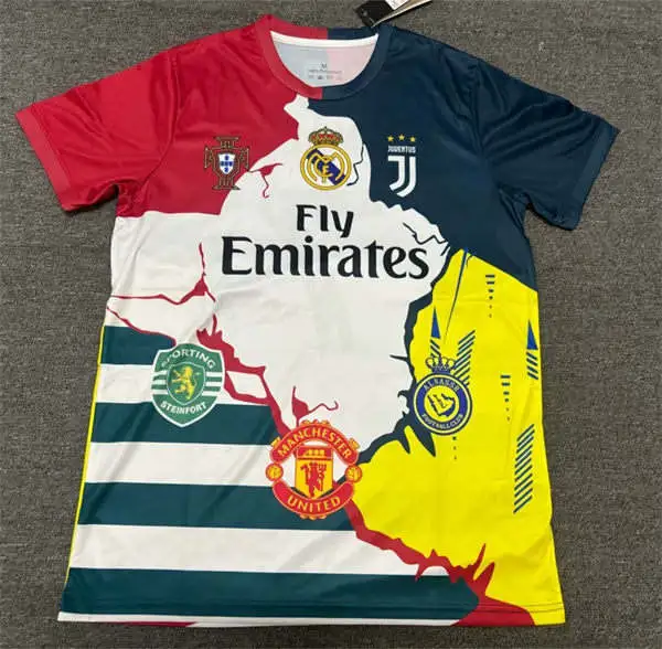Men's Cristiano Ronaldo CR7 All Clubs Tribute Mashup Patchwork Legacy Jersey White Red Navy