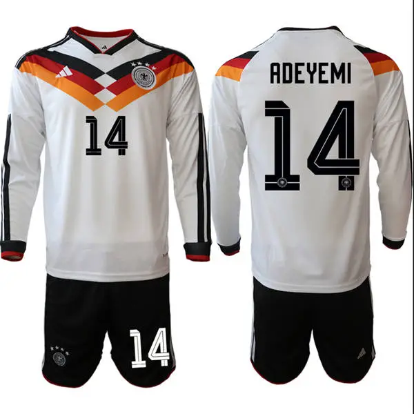 Mens Germany National Team #14 Karim Adeyemi White Long Sleeve 2026 FIFA World Cup Soccer Jersey Kit