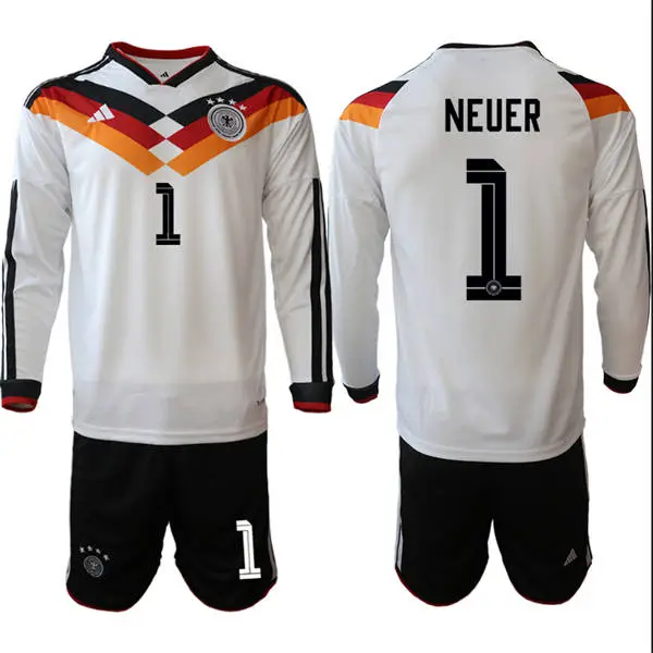 Mens Germany National Team #1 Manuel Neuer White Long Sleeve 2026 FIFA World Cup Soccer Jersey Kit