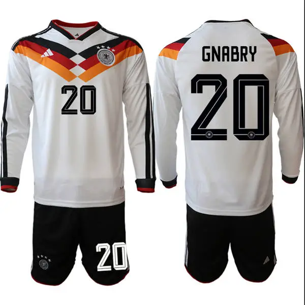 Mens Germany National Team #20 Serge Gnabry White Long Sleeve 2026 FIFA World Cup Soccer Jersey Kit