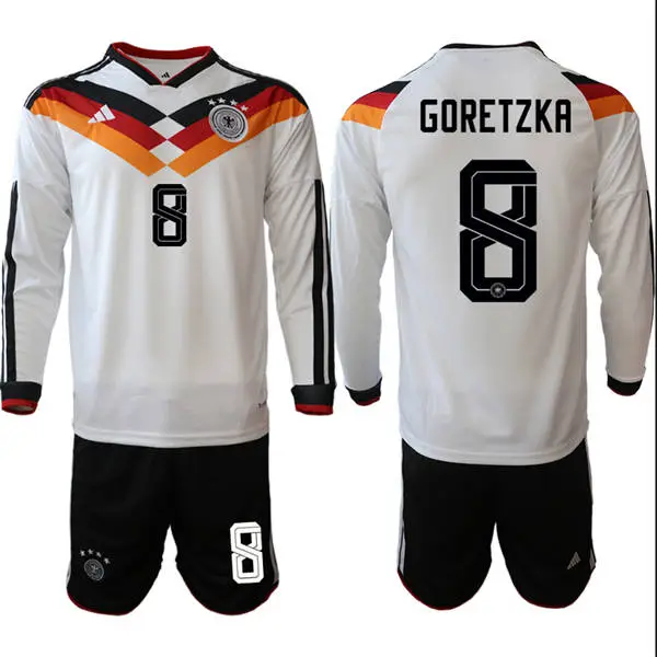 Mens Germany National Team #8 Leon Goretzka White Long Sleeve 2026 FIFA World Cup Soccer Jersey Kit