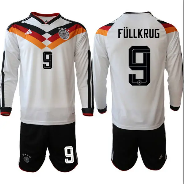 Mens Germany National Team #9 Niclas Fullkrug White Long Sleeve 2026 FIFA World Cup Soccer Jersey Kit