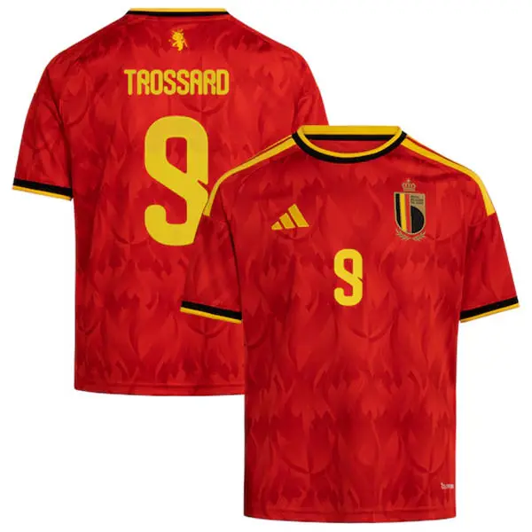 Men's Belgium National Team #9 Leandro Trossard Home Red 2026 FIFA World Cup Soccer Jersey Kit