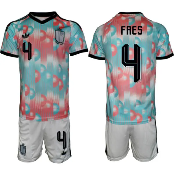 Men's Belgium National Team #4 Wout Faes Blue Away 2026 FIFA World Cup Soccer Jersey Kit(2)