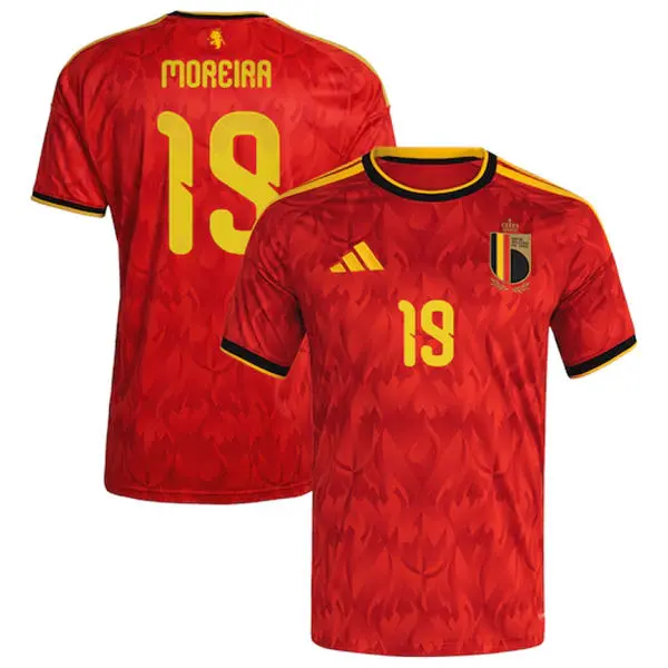 Men's Belgium National Team #19 Diego Moreira Home Red 2026 FIFA World Cup Soccer Jersey Kit
