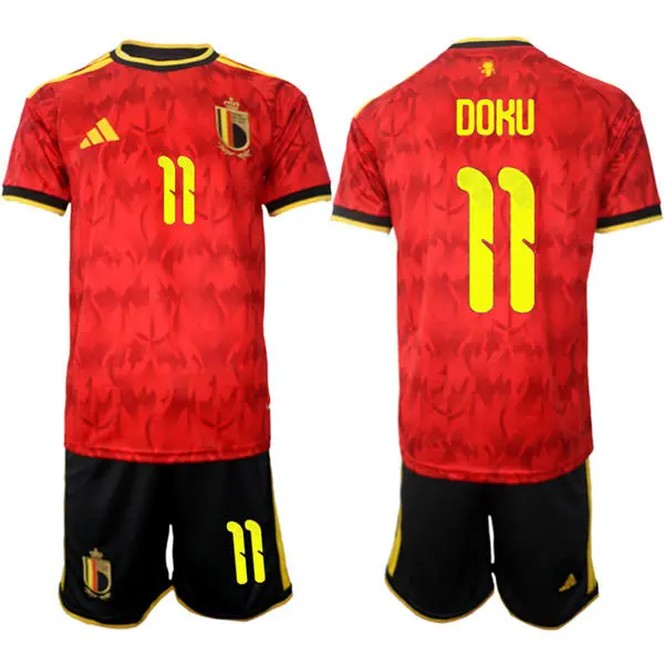 Men's Belgium National Team #11 Jeremy Doku Home Red 2026 FIFA World Cup Soccer Jersey Kit