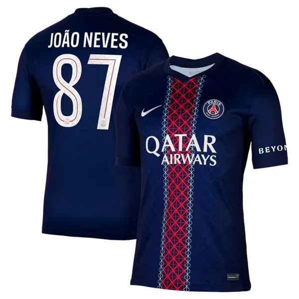 Men's Paris Saint-Germain #87 Joao Neves Nike 2025- 26 Home Navy Stadium Jersey