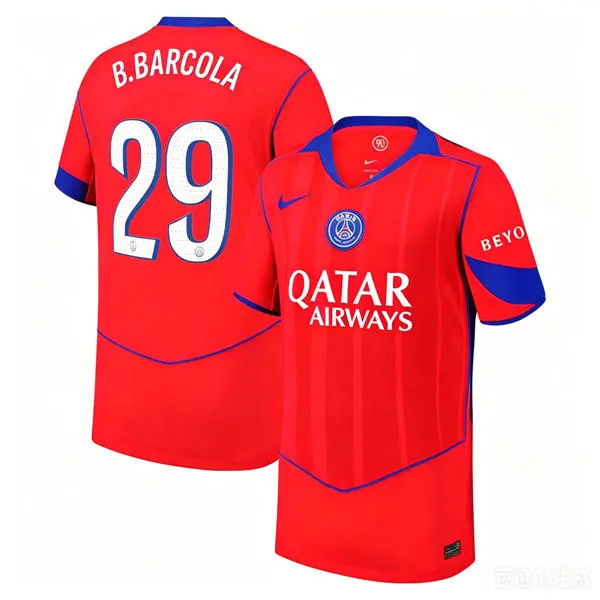 Men's Paris Saint-Germain #29 Bradley Barcola Nike 2025-26 Red Third Jersey