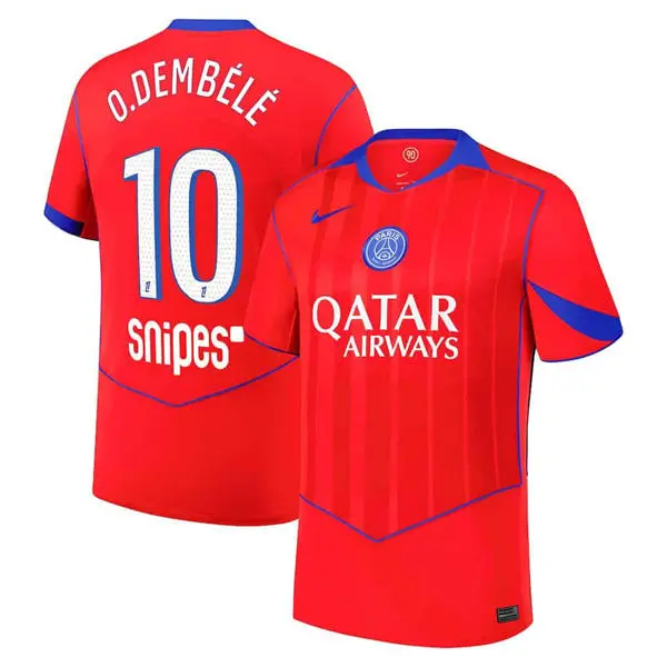 Men's Paris Saint-Germain #10 Ousmane Dembele Nike 2025-26 Red Third Jersey