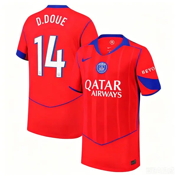Men's Paris Saint-Germain #14 Desire Doue Nike 2025-26 Red Third Jersey  