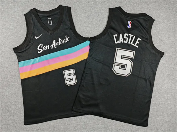 Youth San Antonio Spurs #5 Stephon Castle Black 2025-26 City Edition Jersey