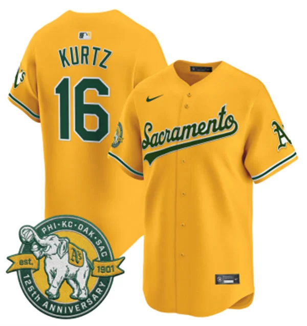 Men's Athletics #16 Nick Kurtz Nike 2026 Gold Alternate Stadium Jersey
