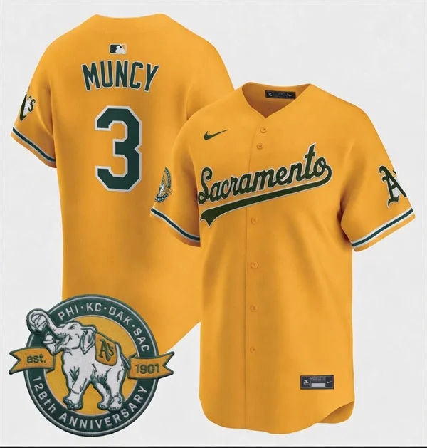 Men's Athletics #3 Max Muncy Nike 2026 Gold Alternate Stadium Jersey