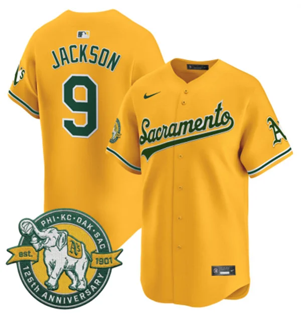 Men's Oakland Athletics Retired Player #9 Reggie Jackson Nike 2026 Gold Alternate Stadium Jersey