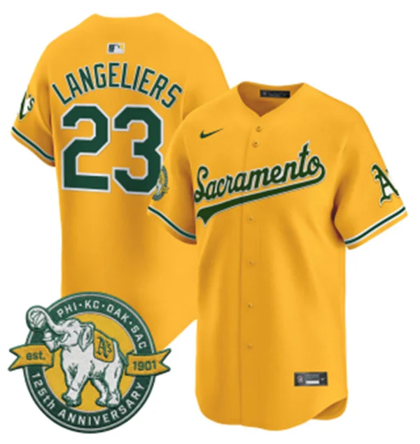 Men's Athletics #23 Shea Langeliers Nike 2026 Gold Alternate Stadium Jersey