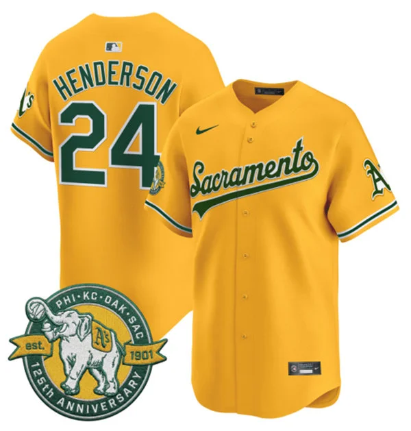 Men's Oakland Athletics Retired Player #24 Rickey Henderson Nike 2026 Gold Alternate Stadium Jersey