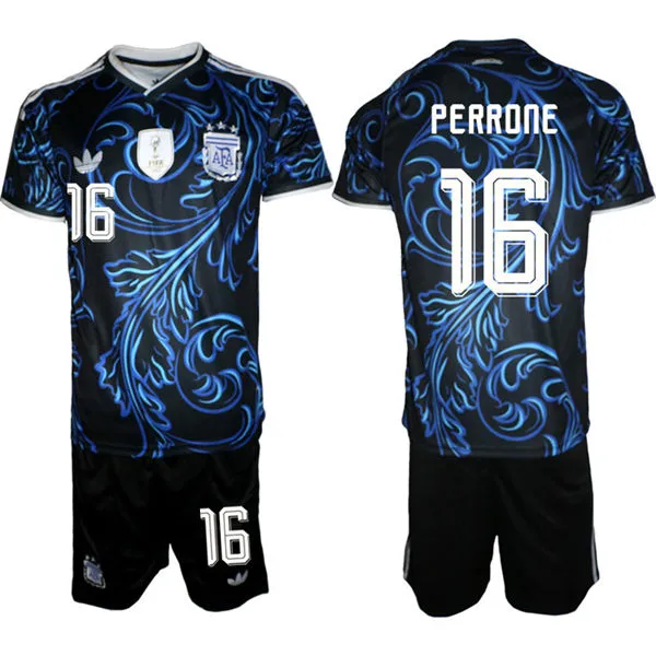 Mens Argentina National Team #16 Maximo Perrone Black Away 2026 FIFA World Cup Soccer Jersey Suit
