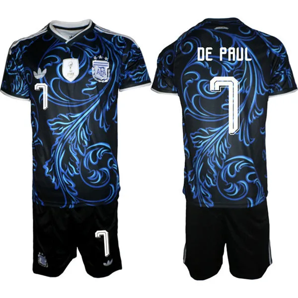 Mens Argentina National Team #7 Rodrigo De Paul Black Away 2026 FIFA World Cup Soccer Jersey Suit