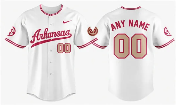 Arkansas Razorbacks Custom 2026 White Gold Baseball Throwback Jersey - Norm DeBriyn #23 Honor Patch